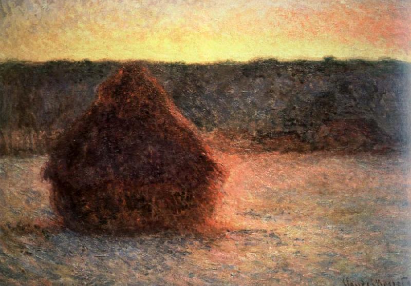 hay stack at sunset,frosty weather, Claude Monet